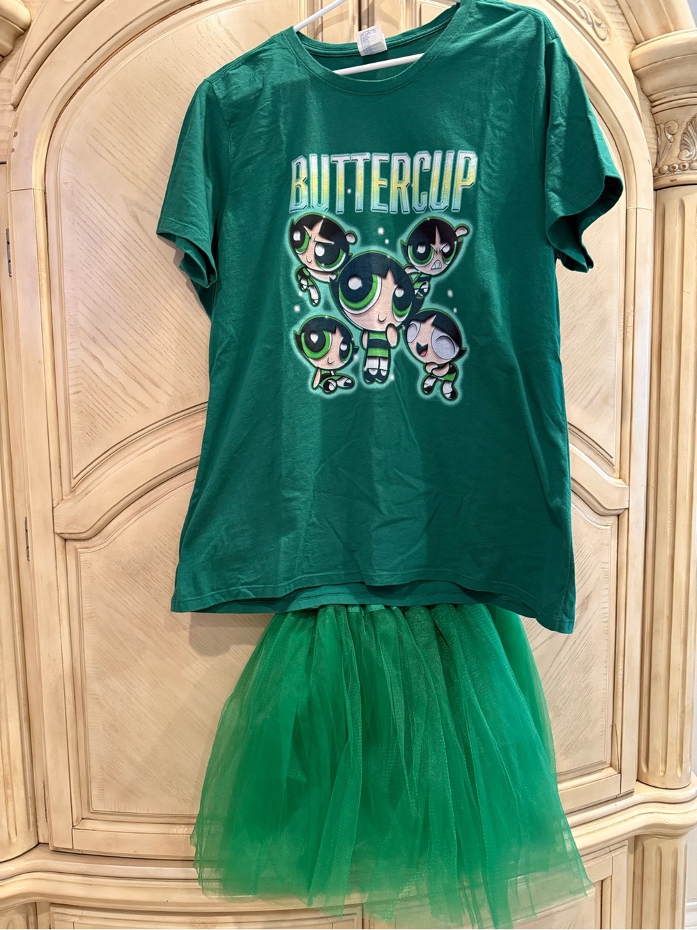 Buttercup Green Powerpuff woman’s t-shirt with tulle skirt, size XL